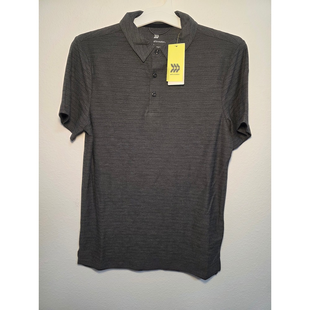 All in Motion Mens Striped Performance Polo Shirt Gray Short Sleeve Small NEW